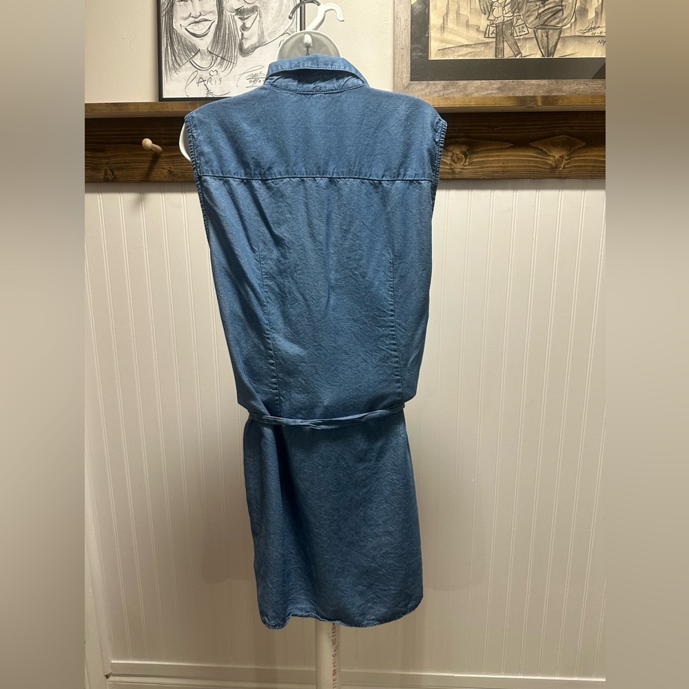 Guess Sleeveless Denim chambray dress lace up bodice with Belt Sz Xl western - Picture 2 of 9